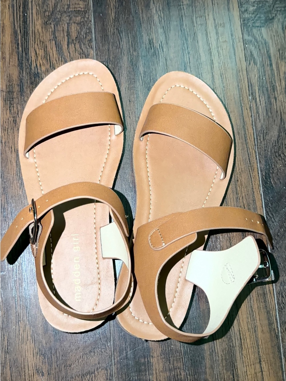 Madden Girl Tan Strappy Ankle Buckle Pants Sandals